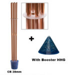 Tubes en cuivre groupés (CB 28mm) plus objet conique bleu étiqueté 'With Booster HHG'
