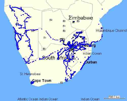 Orgonite gifting in South Africa early 2005 Orgonite distribution map